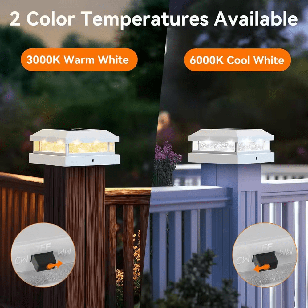 12-Pack Solar Powered Waterproof Post Cap Lights 4 X 4 4.5 X 4.5 5 X 5 Vinyl/Wooden 16 Leds Warm/Cool Lighting Outdoor - Image 5