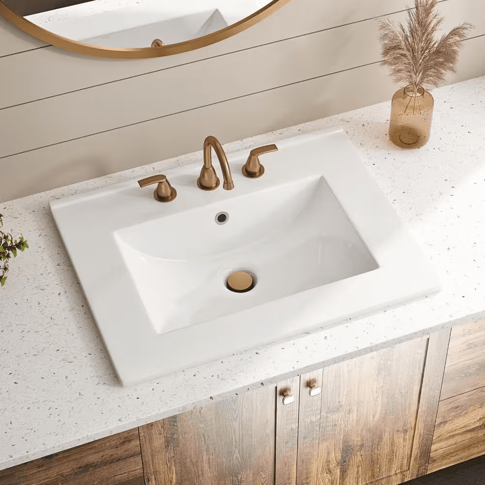Rectangular Drop-In Bathroom Sink 24 In. X 18 In. White Ceramic Semi-Recessed Vessel Sink with Widespread Faucet Holes - Image 13