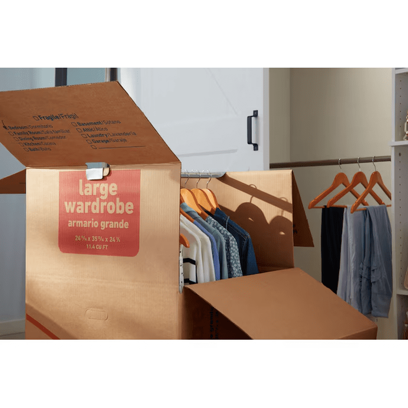 24.4-In W X 35.8-In H X 24.8-In D with Metal Bar Large Cardboard Wardrobe Moving Box with Handle Holes - Image 2
