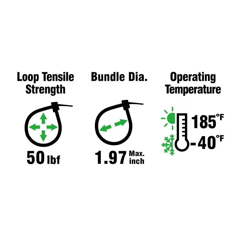 8In Standard 50Lb Tensile Strength UL 21S Rated Cable Zip Ties 100 Pack UV (Black) - Image 3