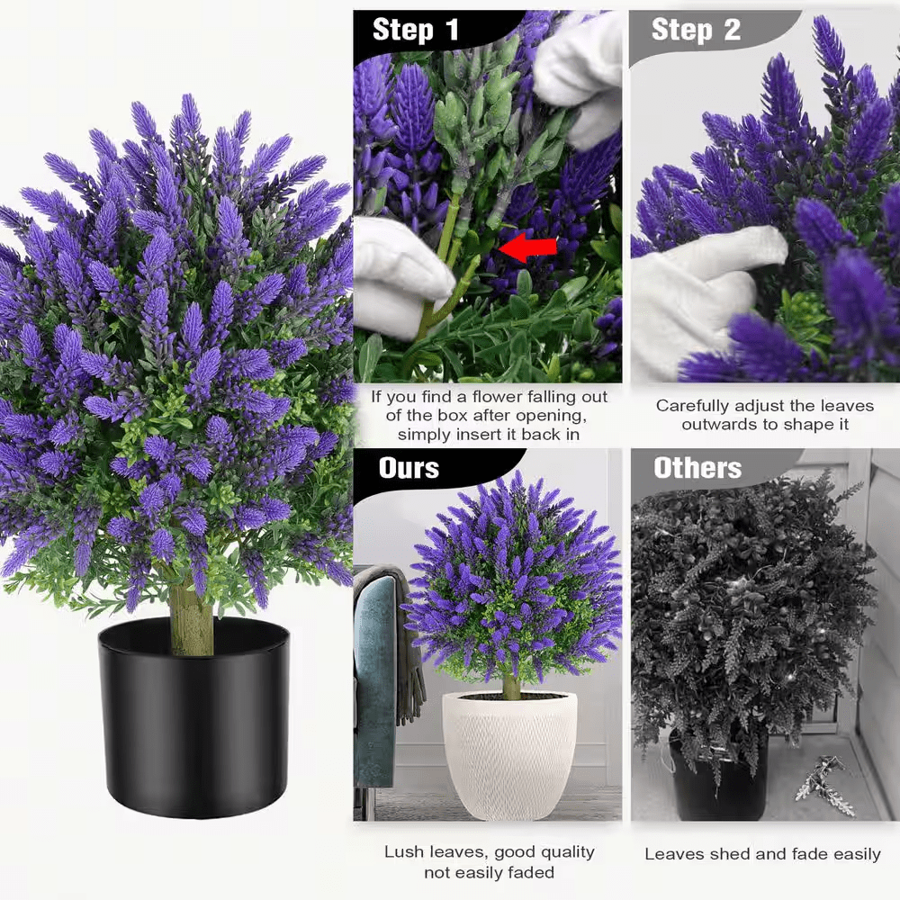 1.8 Ft. Artificial Lavender Trees in Black Pots, 21.6 In. Lavender Ball Topiary for Indoor/Outdoor Decor, 2-Pack - Image 4