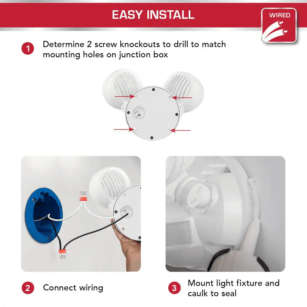 180° White Motion Sensing Security Light Wired Outdoor 2-Head LED Flood Light 1000 Lumens - Image 7