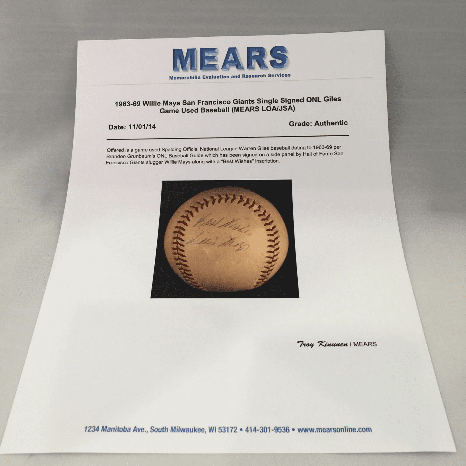 Early Career 1950'S Willie Mays Signed Game Used NL Giles Baseball JSA COA Auto - Image 8