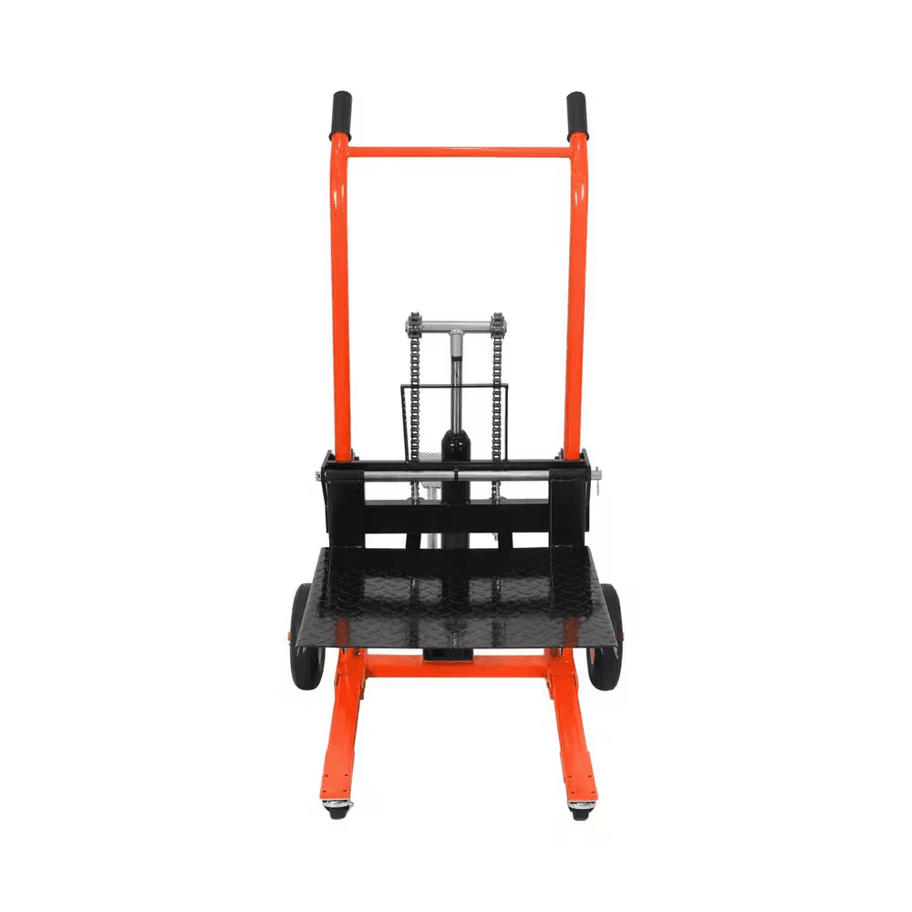 Orange 440 Lbs. Hand Stacker with 35.8 In. Max Lift Adjustable Forks and Fixed Legs Mini Manual Lift Pallet Stacker - Image 2