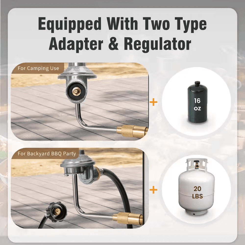 2-Burner Propane Gas Grill Flat Top Griddle with Foldable Cart 2-Type Regulator and Hose in Black - Image 6