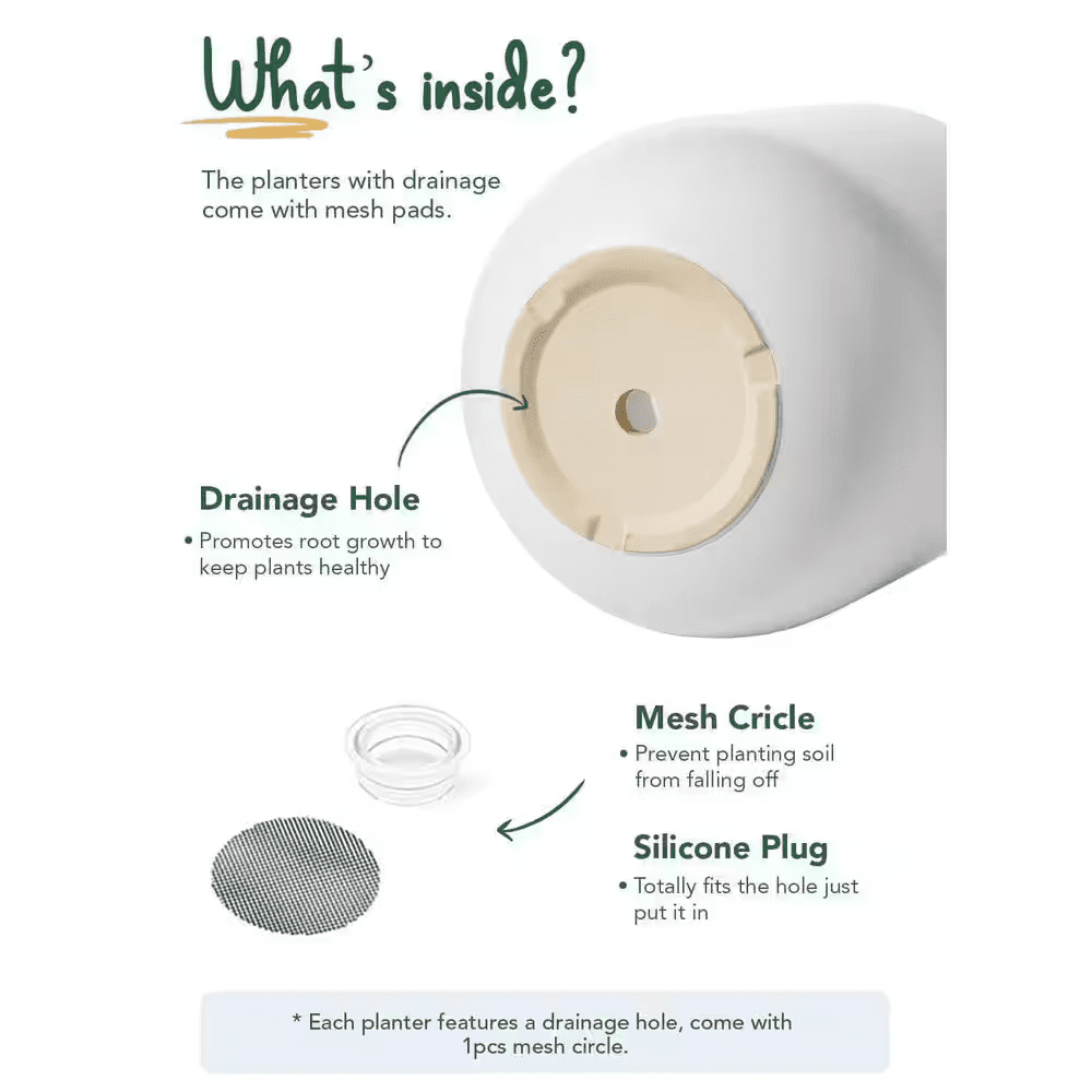 Ceramic Planter Pots with Drainage Holes and Rubber Plugs for Indoor (12.0 In. W X 12.2 In. H), White - Image 4