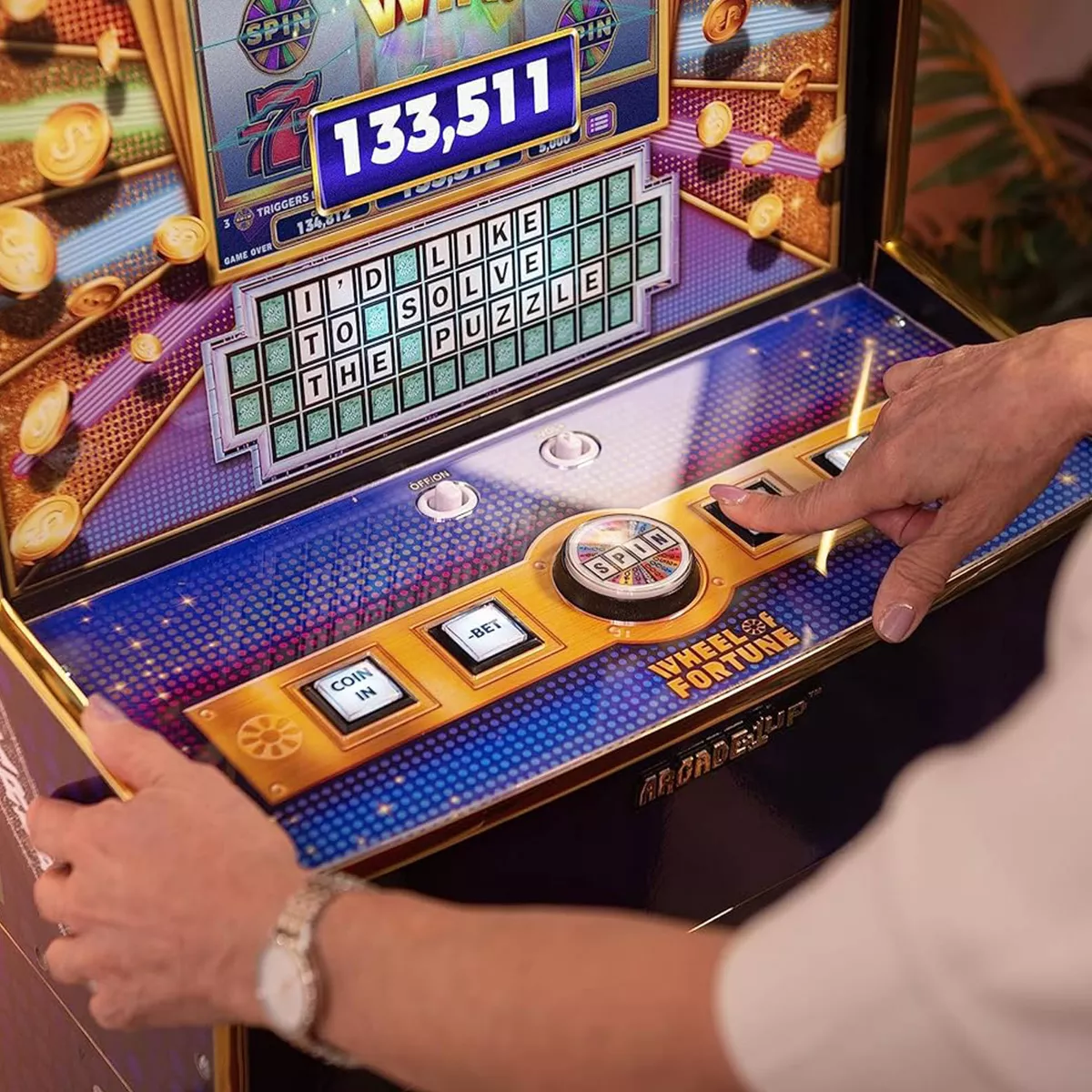 Arcade1Up Wheel of Fortune Casinocade Deluxe Home Arcade Machine, 63.4-Inch Tall - 4 Premium Casino Games, 20 Unlockable Built-In Titles, Dual LCD - Image 6