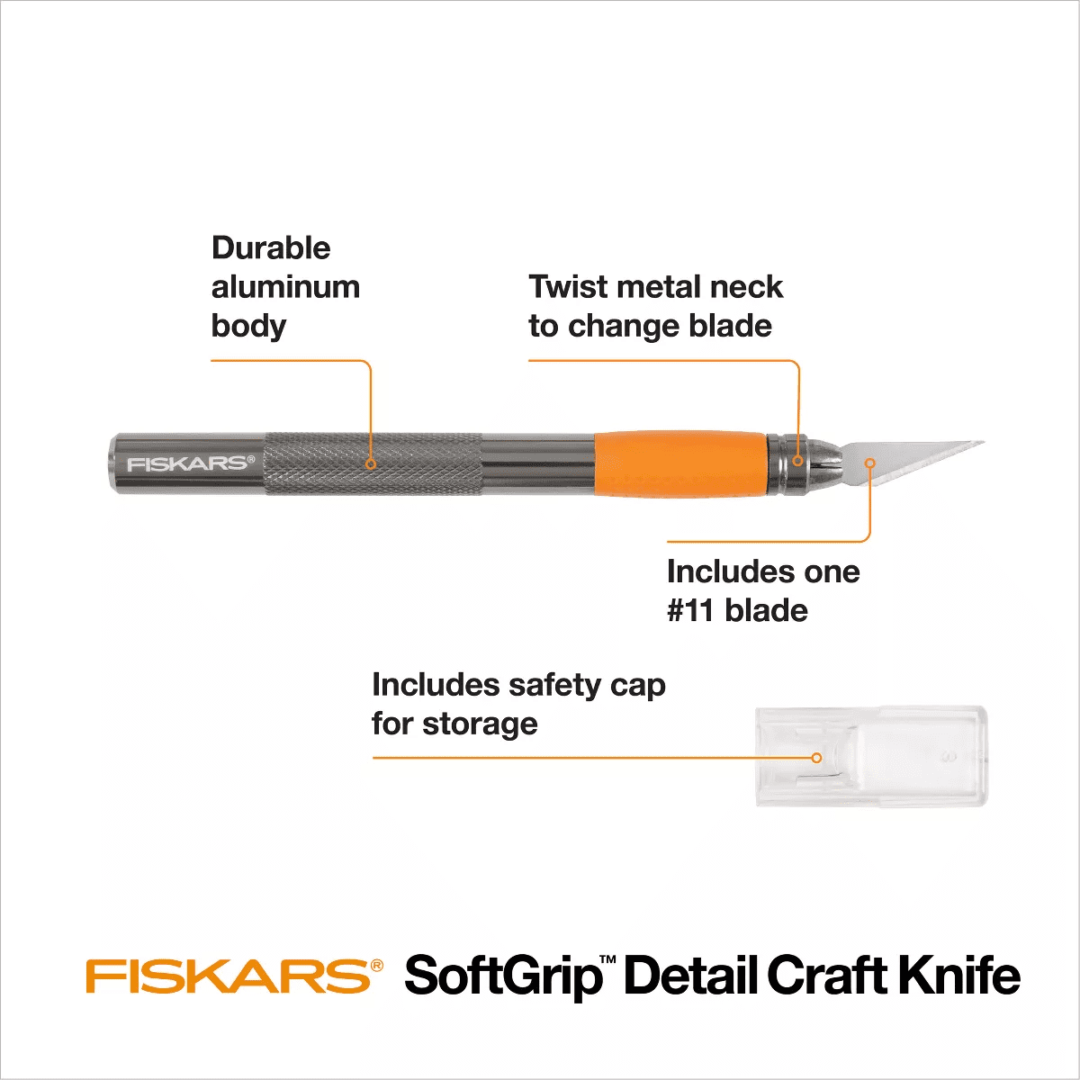 Fiskars Softgrip Detail Knife: Silver Craft Cutter, Manual Titanium Blade, Art & Stationery Tool, 8.25" Length - Image 2