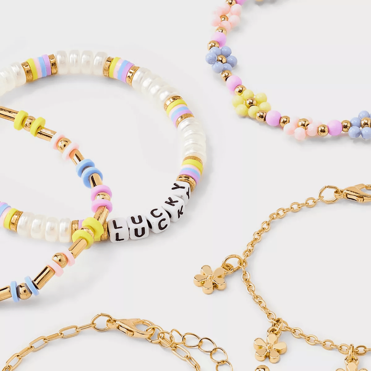 Girls' 5Pk Daisies Bracelet - Art Class™: Beaded, Chain, Stretch, Lobster Claw Clasp, 6.5" Length - Image 3