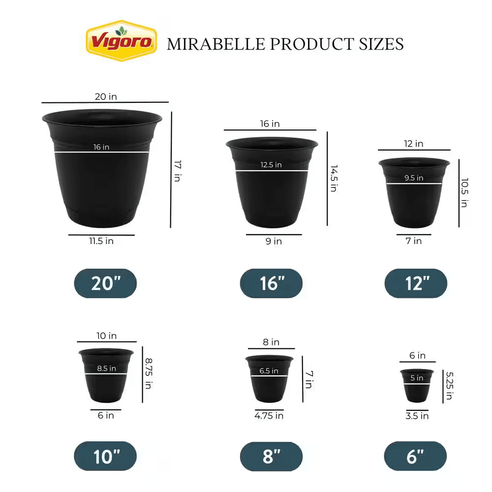 20 In. Mirabelle Large Black Plastic Planter (20 In. D X 17 In. H) with Drainage Hole and Attached Saucer - Image 5