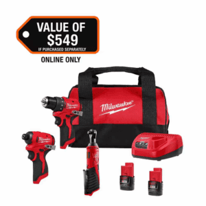 M12 12-Volt Lithium-Ion Brushless Cordless Subcompact Drill &Impact Driver Combo Kit with 3/8In Ratchet, Batteries & Bag