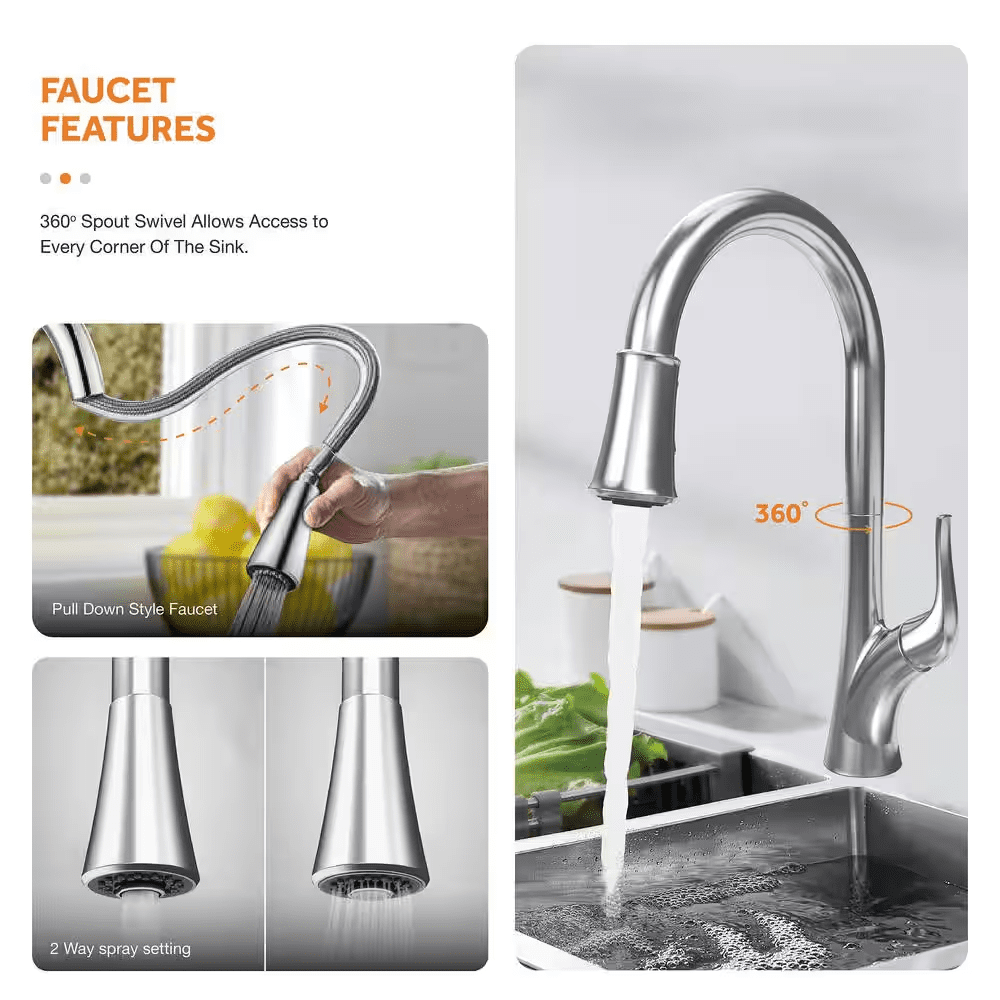 33 In. Drop-In 60/40 Double Bowl 18 Gauge Stainless Steel Kitchen Sink with Pull-Down Faucet - Image 11