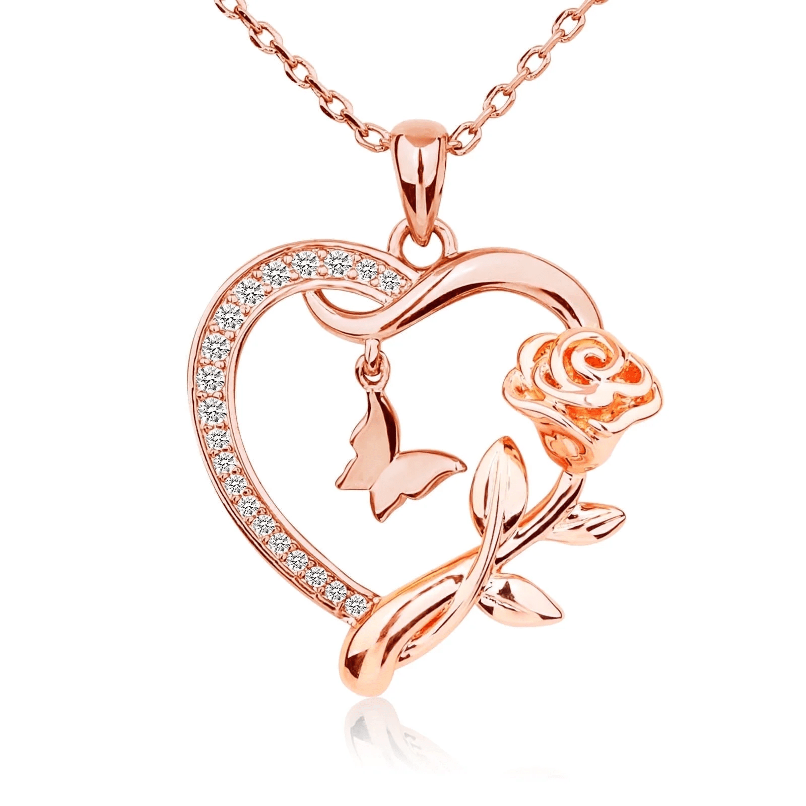 Heart Necklace for Women 14K Gold Plated CZ Romantic Rose and Butterfly Jewelry Gift for Women Birthday Valentine'S Day - Image 9