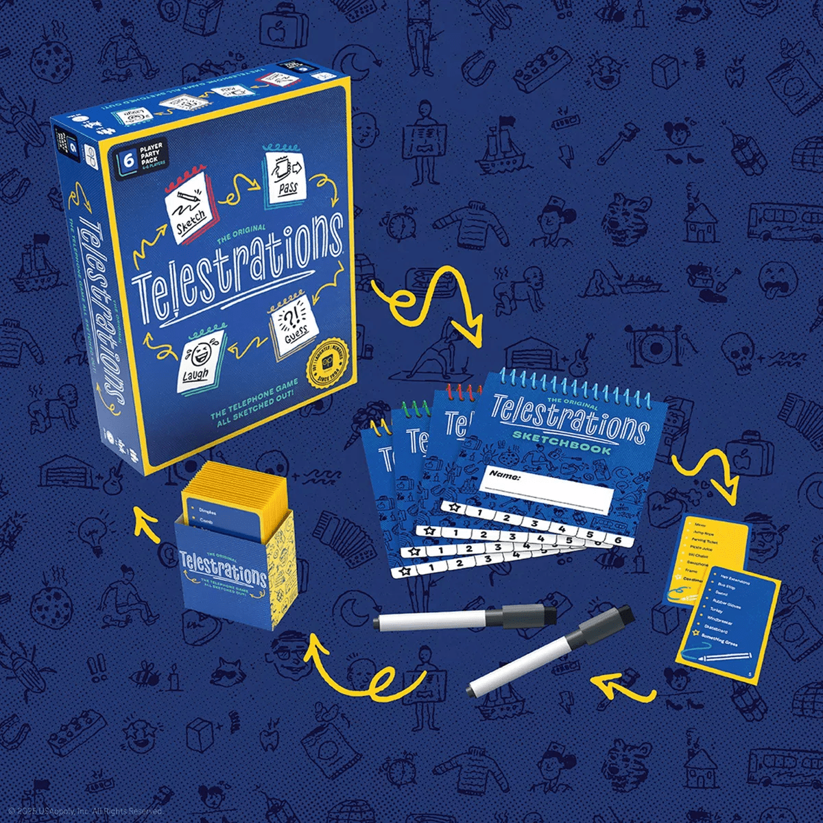 The Op Games Telestrations 6 Player Game: Social Skills Educational Party Game, Includes Cards & Dry Erase Boards - Image 2