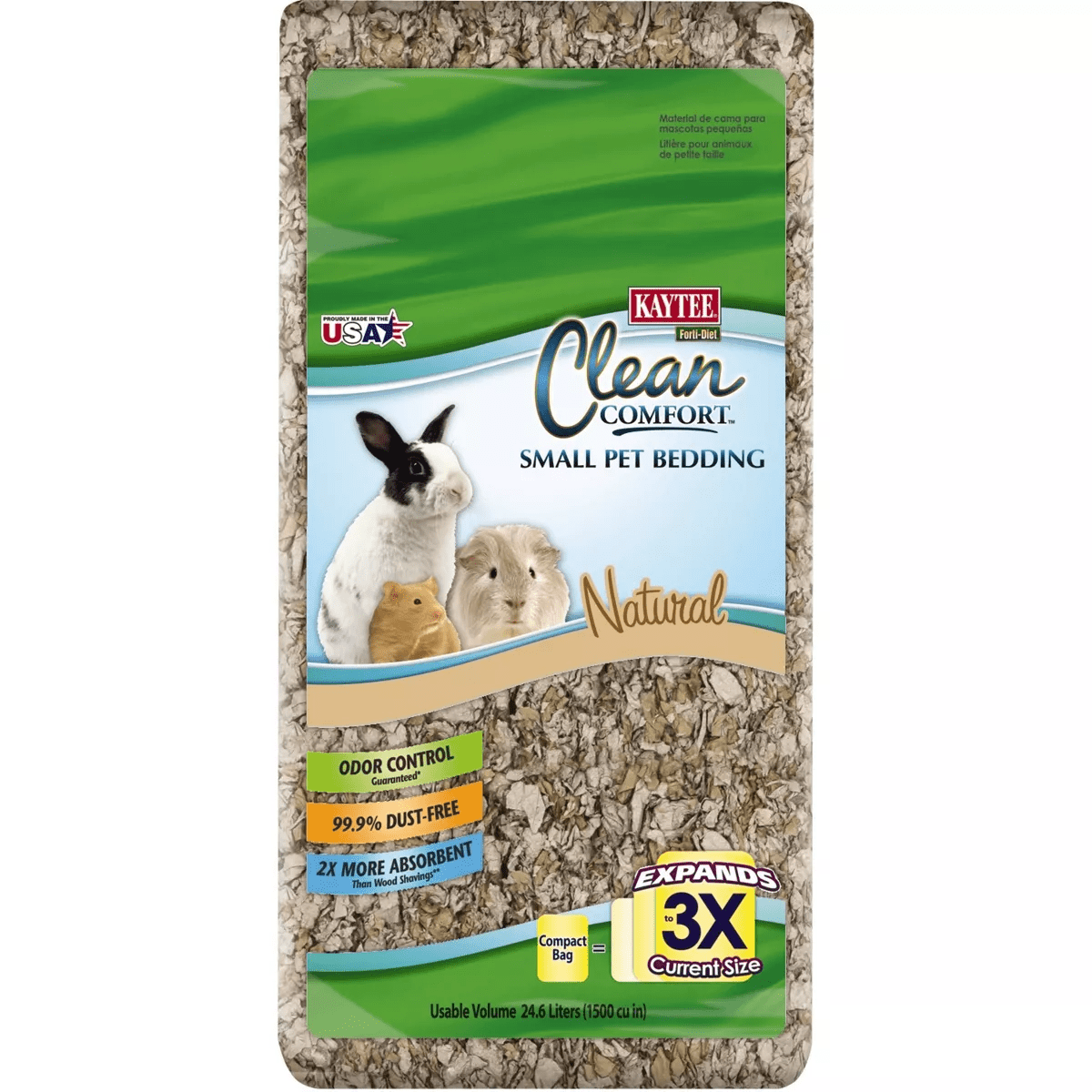 Kaytee Clean Comfort Rabbit, Guinea Pig, Chinchilla, Gerbil and Hamster Low Dust and Odor Control Pet Bedding - Brown - 24.6L/3.4Lbs