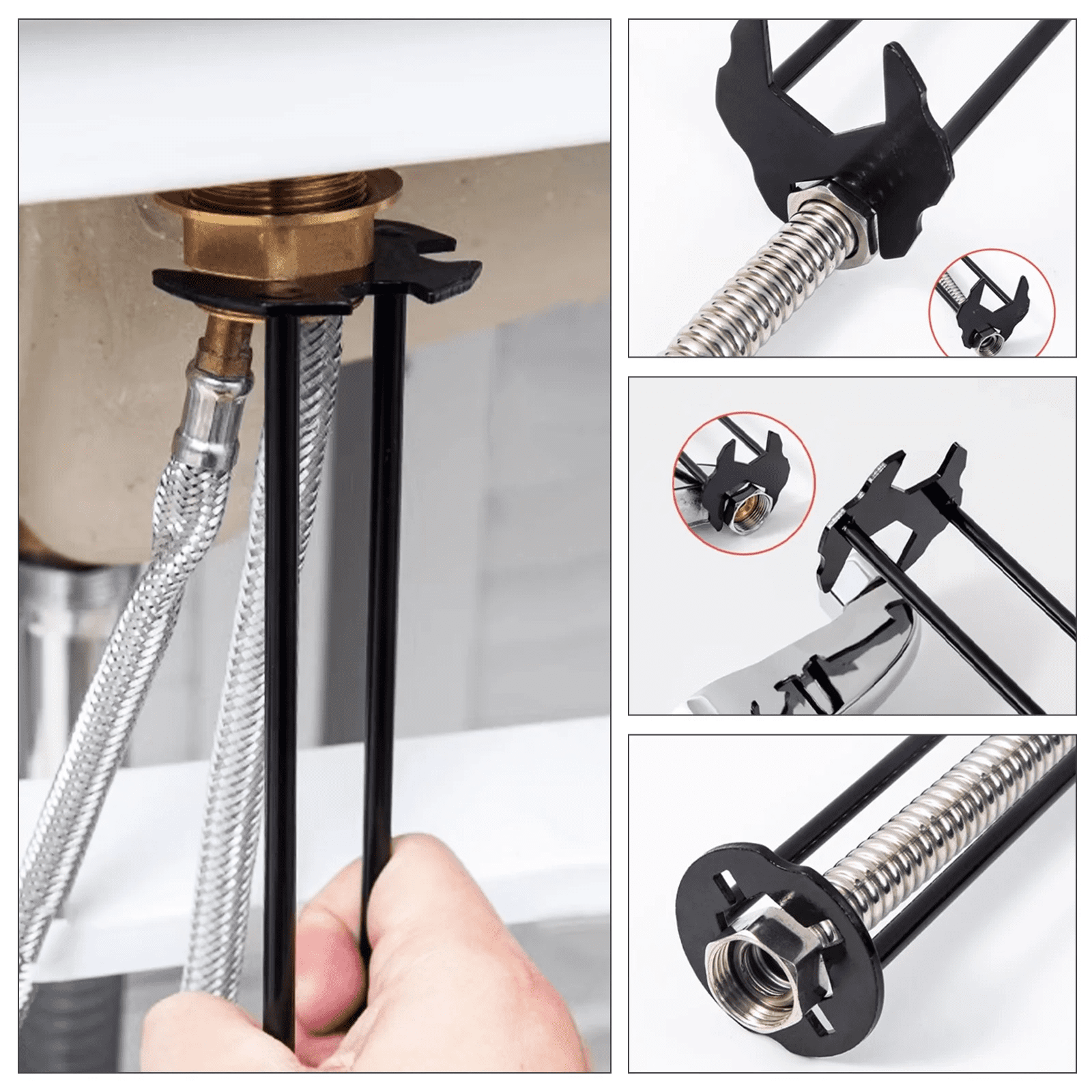 6-Piece Sink Wrench Set, 8-In-1 Sink and Bathroom Faucet Wrench, Adjustable Wrench with Wide Jaws and Short Handle, 10-70 Mm, Universal Plumbing Tool, Suitable for Sink Basins, Pipes, and Nut Removal - Image 4