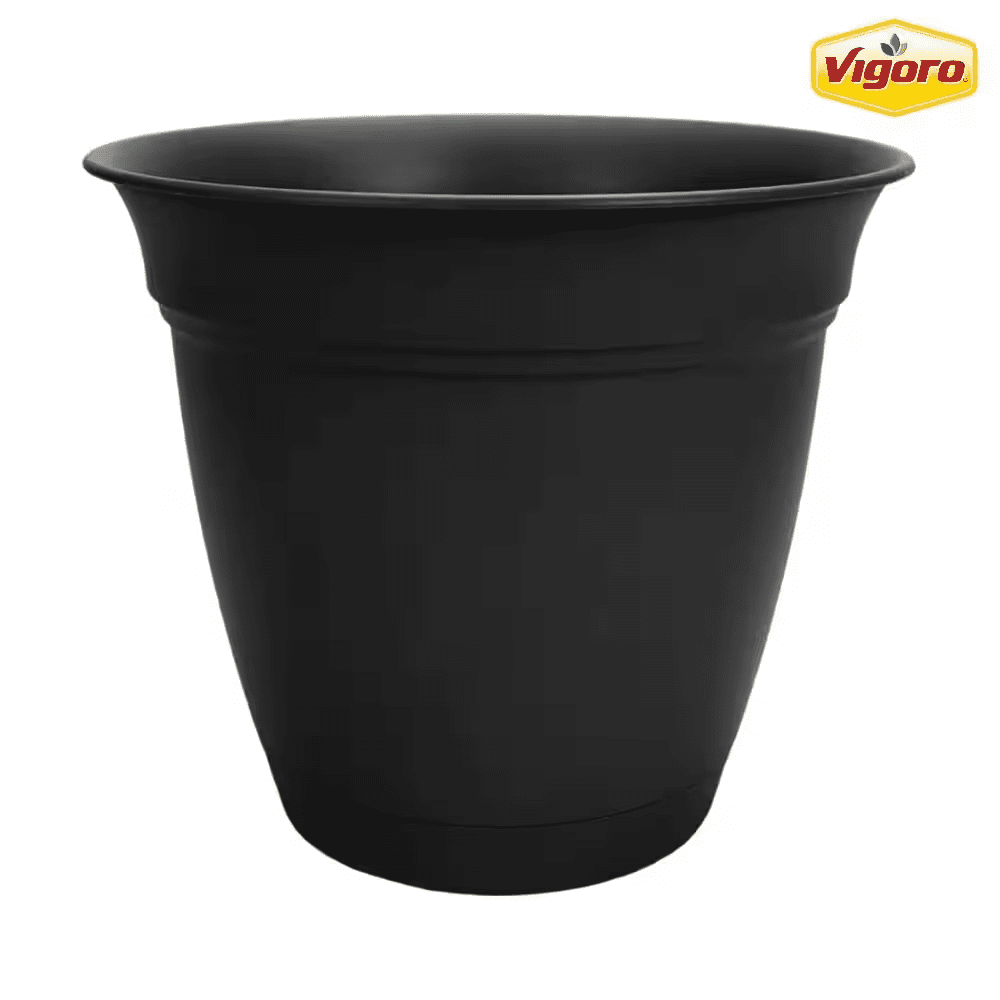 20 In. Mirabelle Large Black Plastic Planter (20 In. D X 17 In. H) with Drainage Hole and Attached Saucer