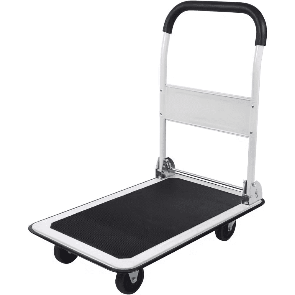 Foldable Push Cart, 330 Lbs. Capacity, 4-Wheel Flatbed Hand Truck, White Platform Dolly for Transport