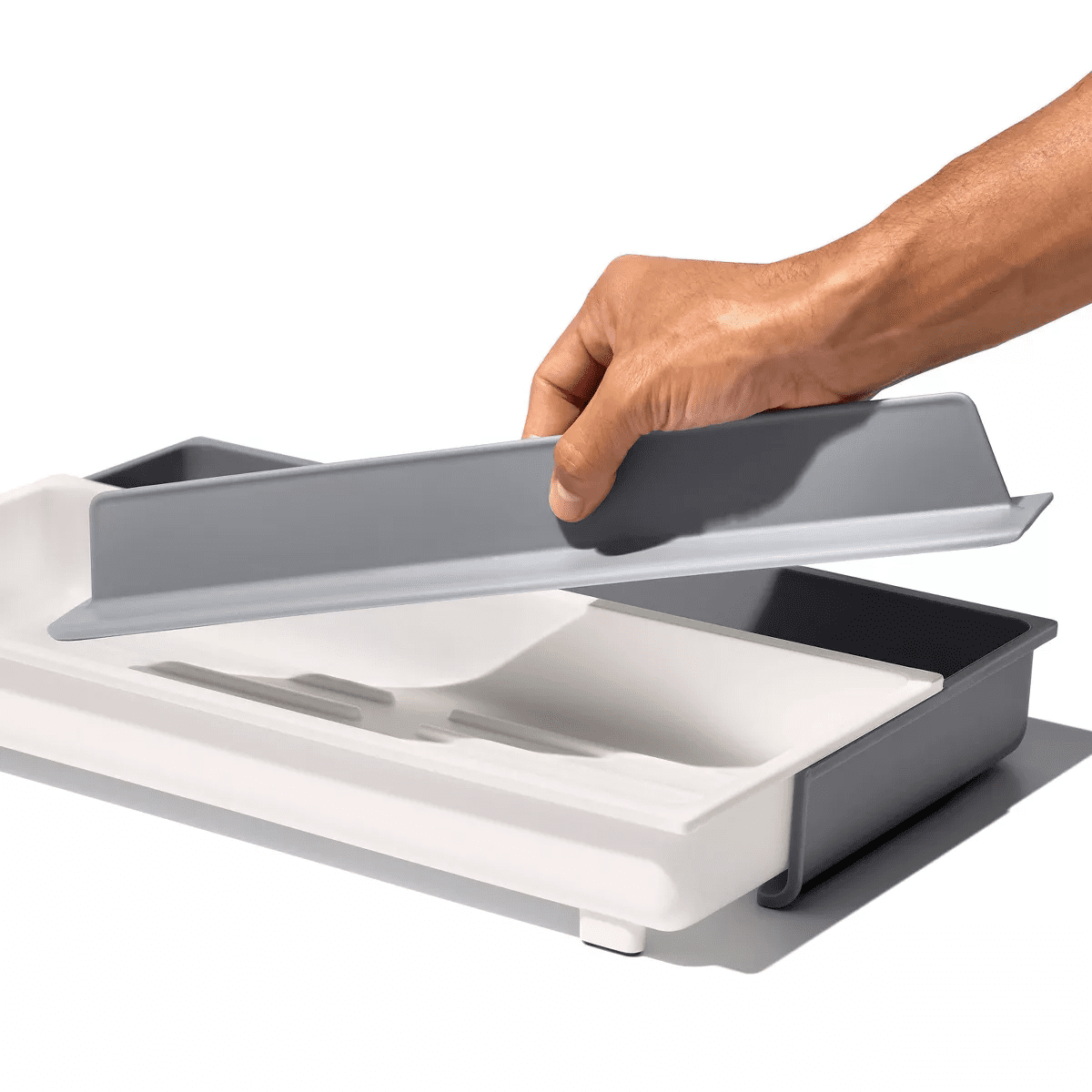 OXO Long Handled Tool Organizer: Utensil & Kitchen Drawer Storage, White/Gray, Hand Wash, TPE & Polypropylene Material - Image 4