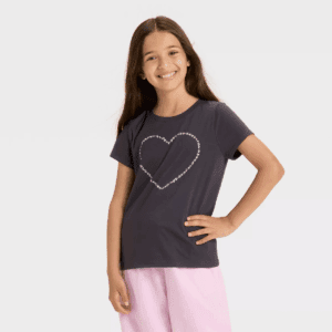 Girls' Short Sleeve Heart Graphic T-Shirt - Cat & Jack™ Charcoal Gray