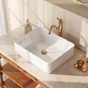 19 In. X 15 In. Rectangular Vessel Bathroom Sink in White Ceramic with Art Basin