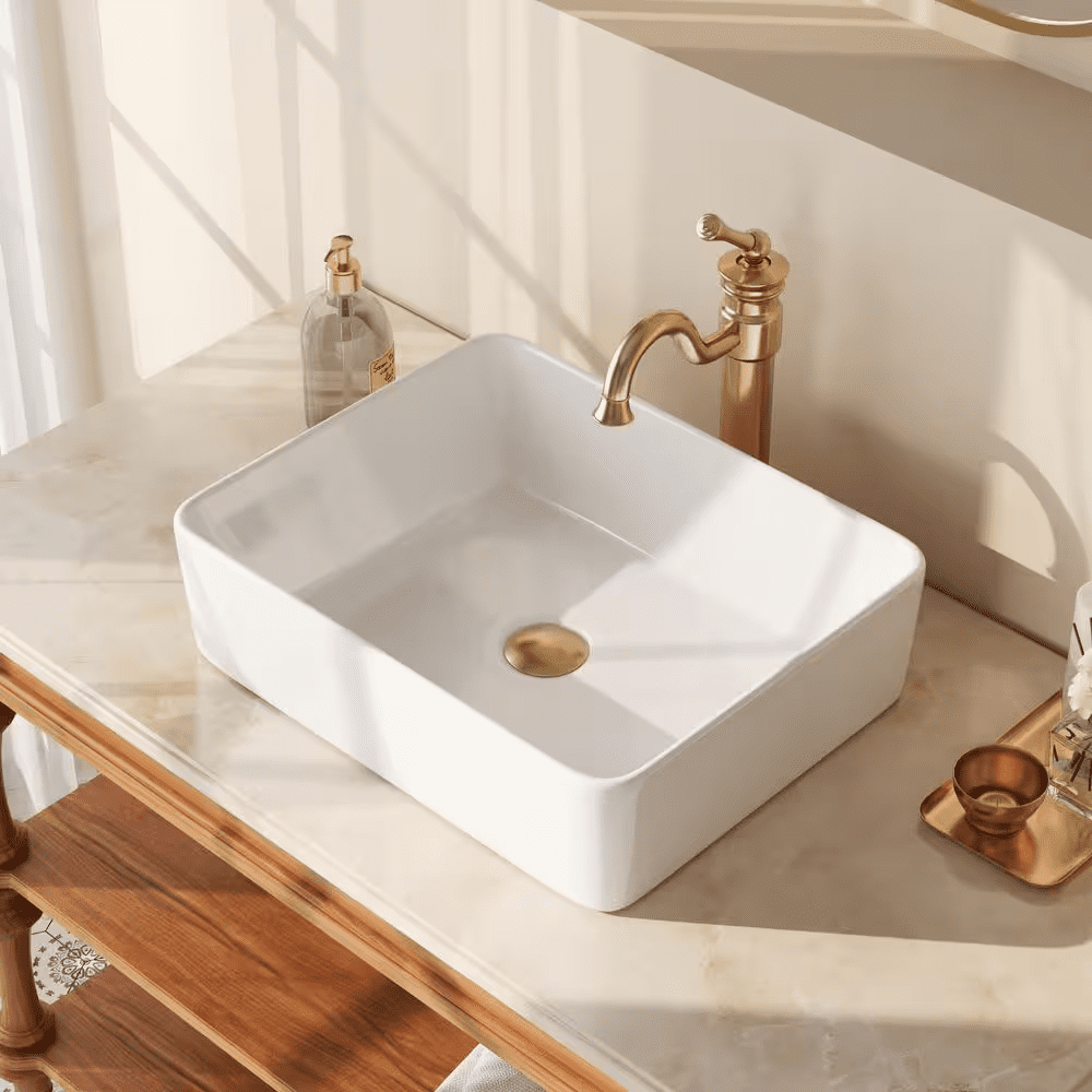 19 In. X 15 In. Rectangular Vessel Bathroom Sink in White Ceramic with Art Basin