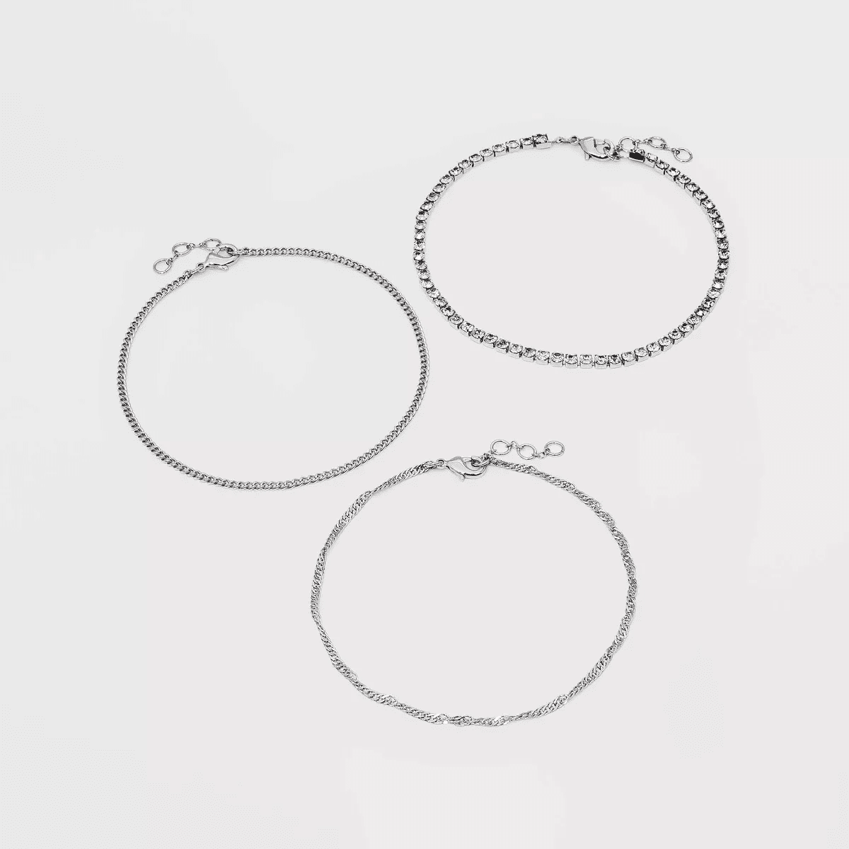 9" Twisted Curb Stone Anklet Set 3Pc - a New Day™ Dark Silver: Brass Chain Anklets with Lobster Claw Clasp