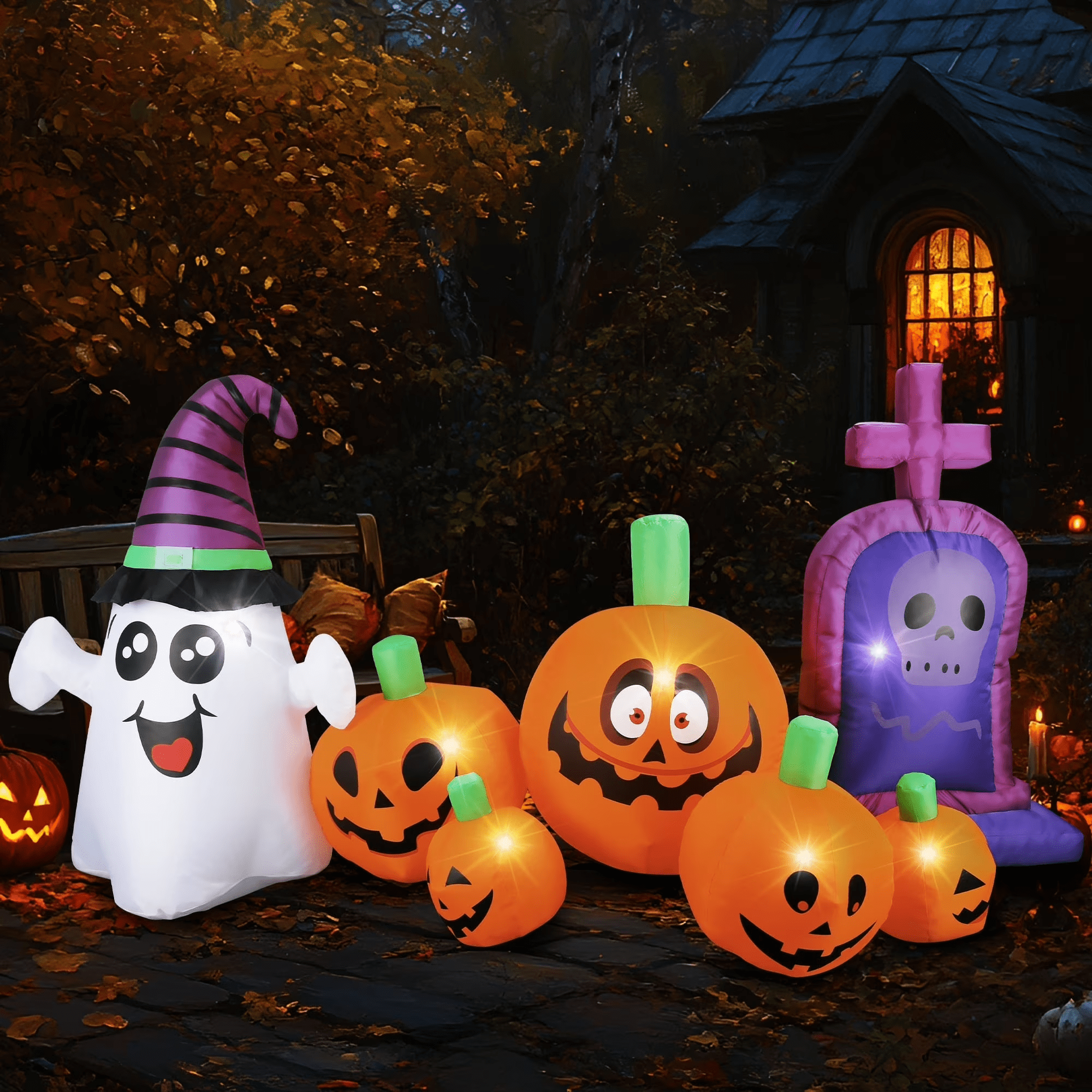 6 FT Halloween Inflatable Pumpkin Halloween Inflatable Pumpkins and Cat Outdoor Yard Decoration Build-In 7 LED White Lights - Image 8