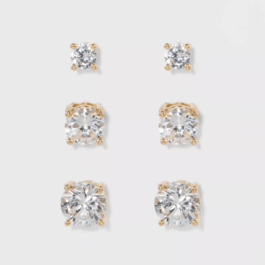 Crystal round Stud Earring Set 3Pc - a New Day™ Gold: Nickel-Free Metal, Post Closure