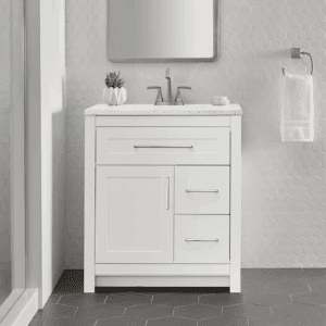 Clady 31 In. Single Sink White Bath Vanity with Silver Ash Cultured Marble Top (Assembled)