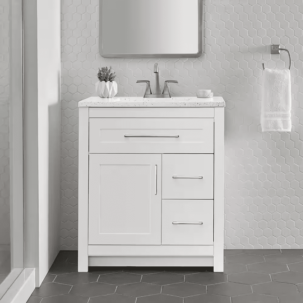 Clady 31 In. Single Sink White Bath Vanity with Silver Ash Cultured Marble Top (Assembled)