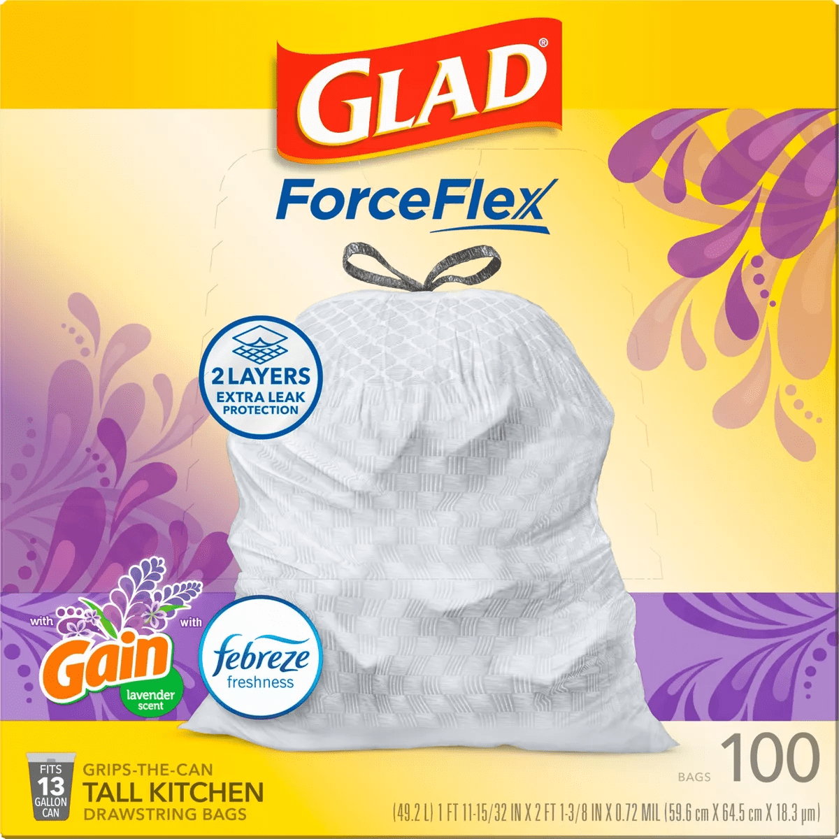 Glad Forceflex Tall Kitchen Drawstring Trash Bags - Febreze Lavender - 13 Gallon - Image 11