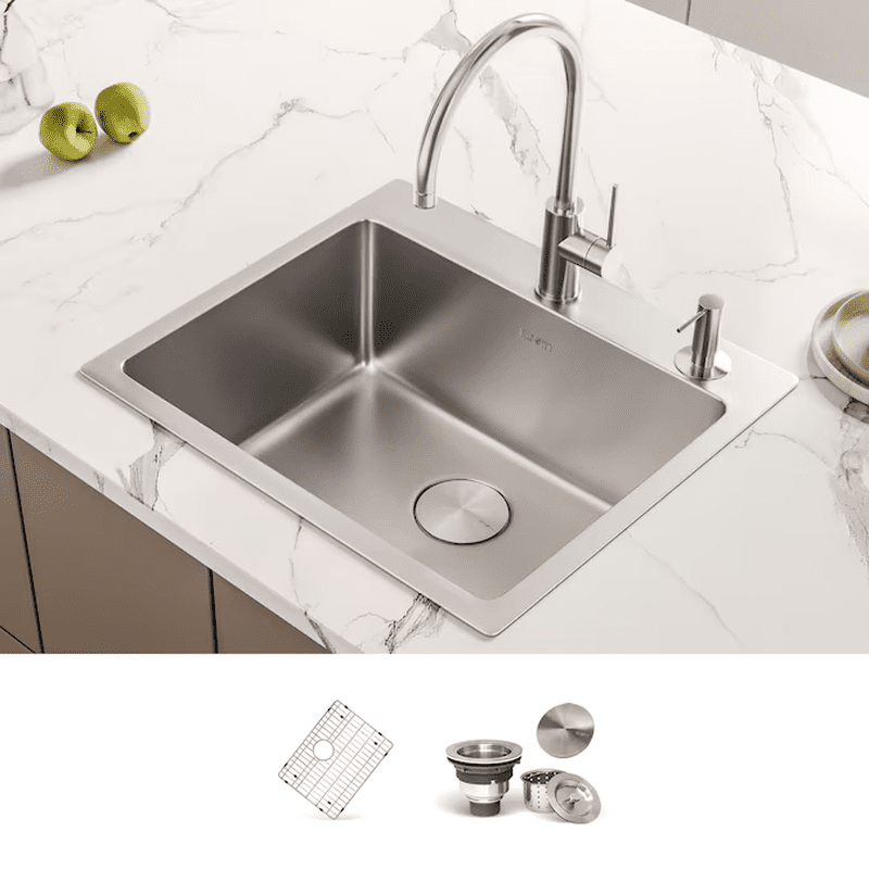 Modena Drop-In 33-In X 22-In Stainless Steel Single Bowl 16 -Gauge Kitchen Sink - Image 13