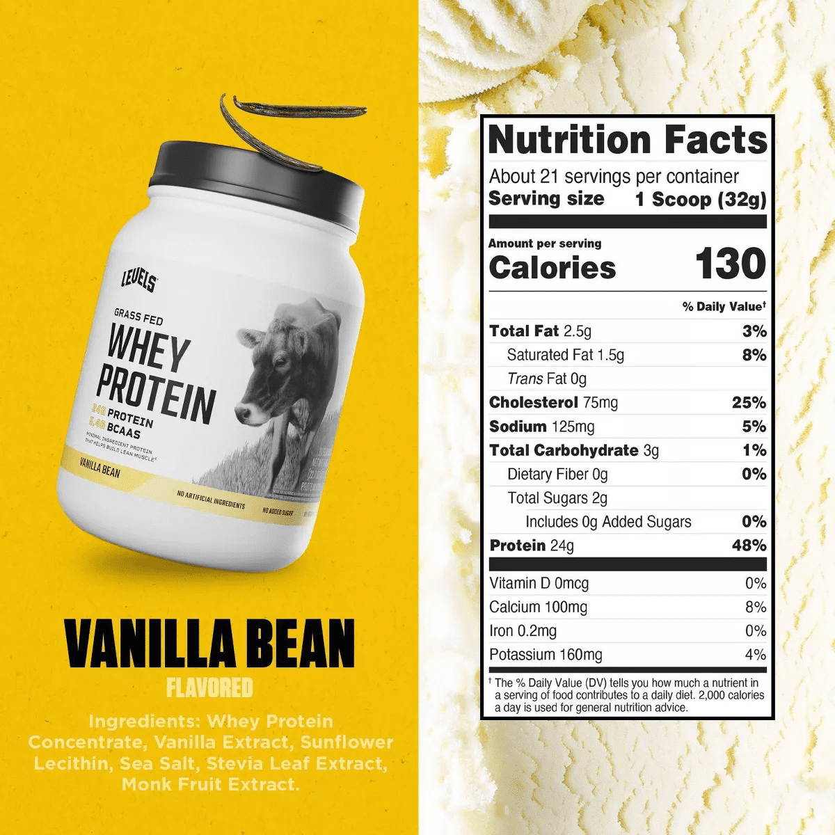 Levels Grass Fed Whey Protein Powder - Vanilla - 23.7Oz - Image 4