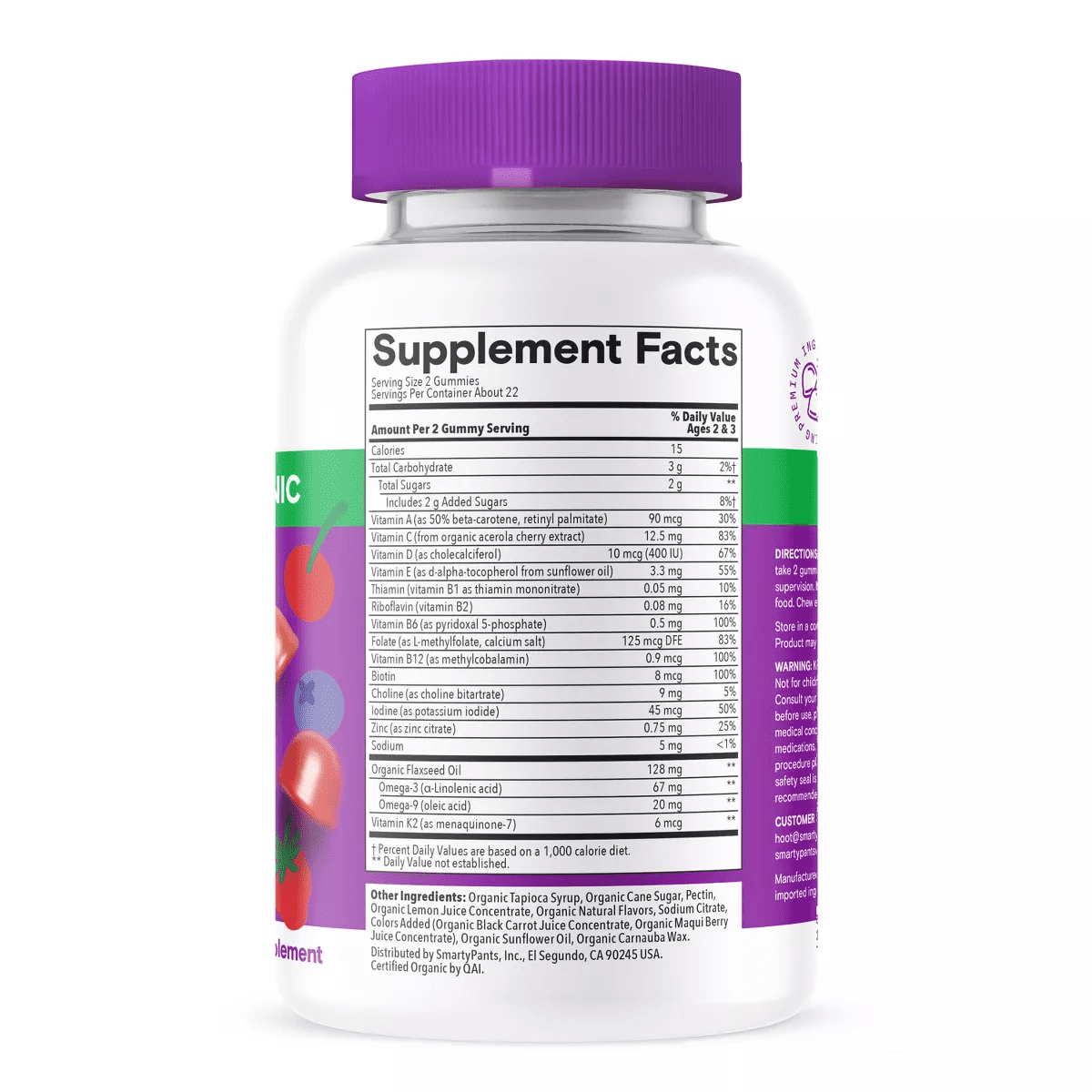 Smartypants Organic Toddler Multi & Vegetarian Omega 3 Gummy Vitamins with D3, C & B12 - 45 Ct - Image 2