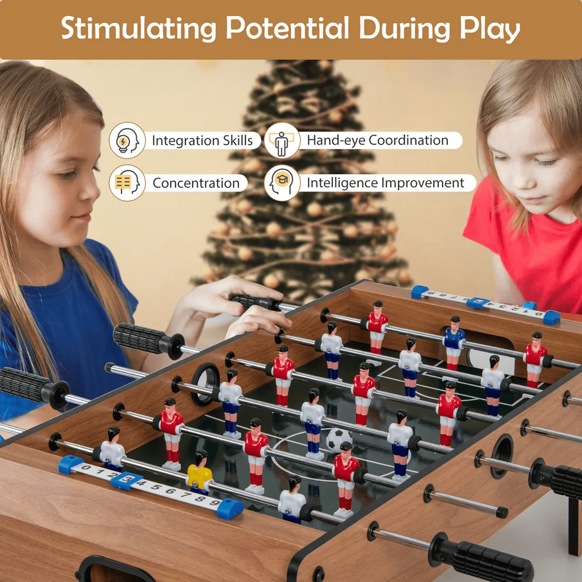 Costway Mini Foosball Table, 27In Soccer Game Table W/ 2 Footballs and Soccer Keepers, Portable Football Game Set for Kids & Adults - Image 5