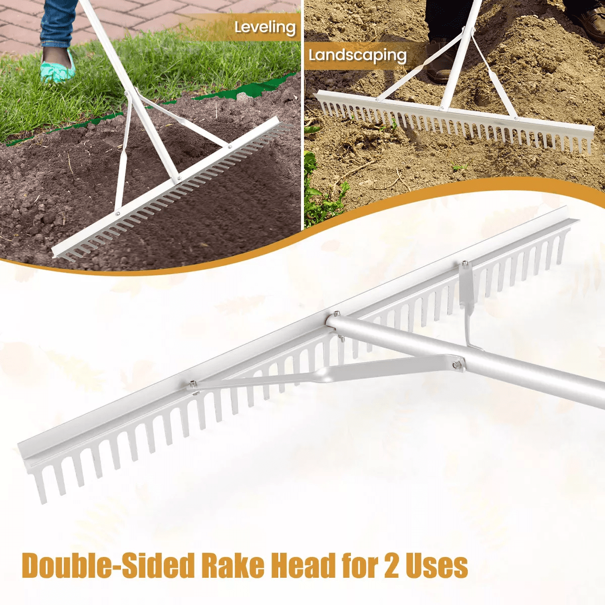 Costway Landscape Rake with 36" Head & 68" Handle Heavy-Duty Aluminum Leaf Rake for Lawns - Image 6