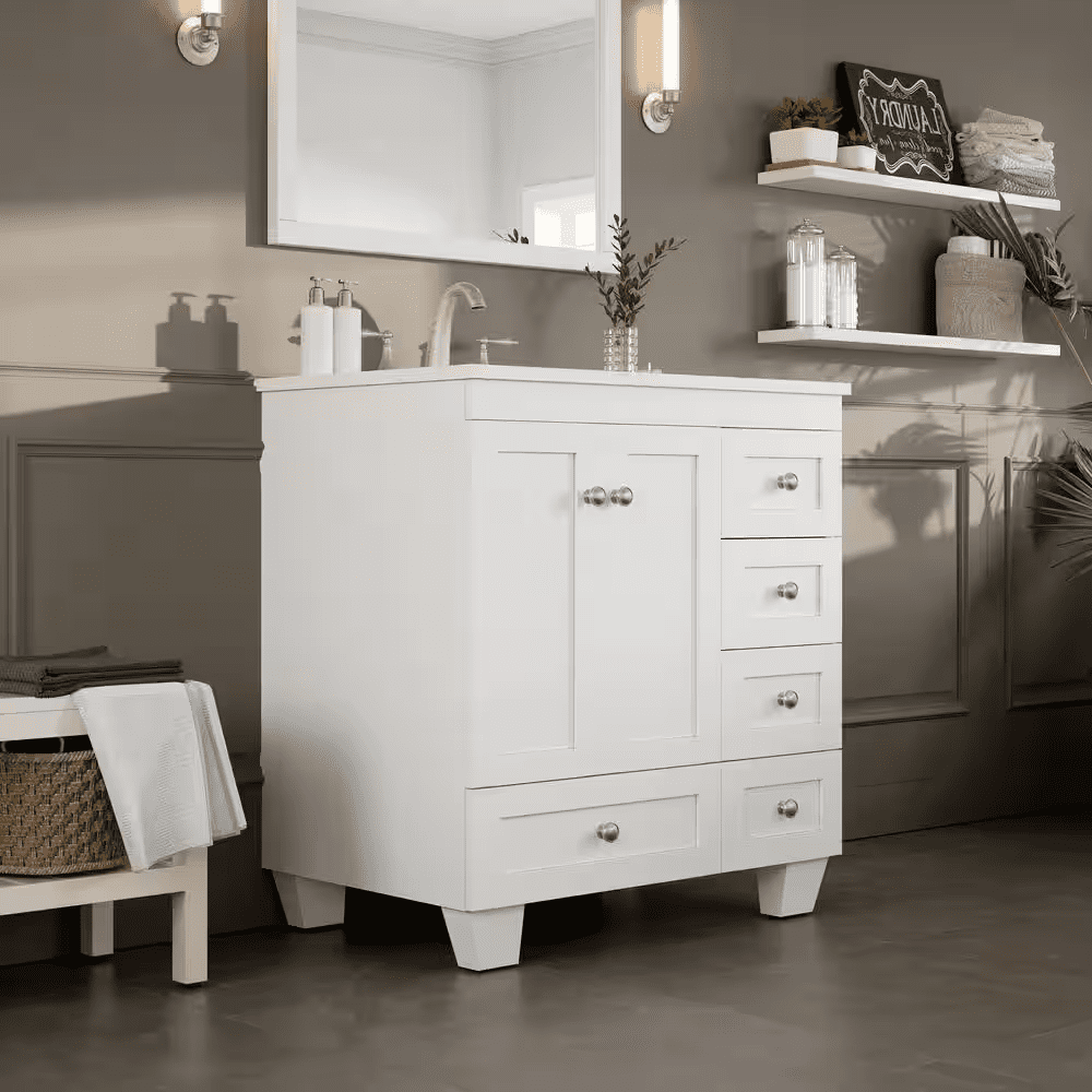 Acclaim 30 In. Single Sink White Bath Vanity with White Carrara Quartz Top (Assembled) - Image 3