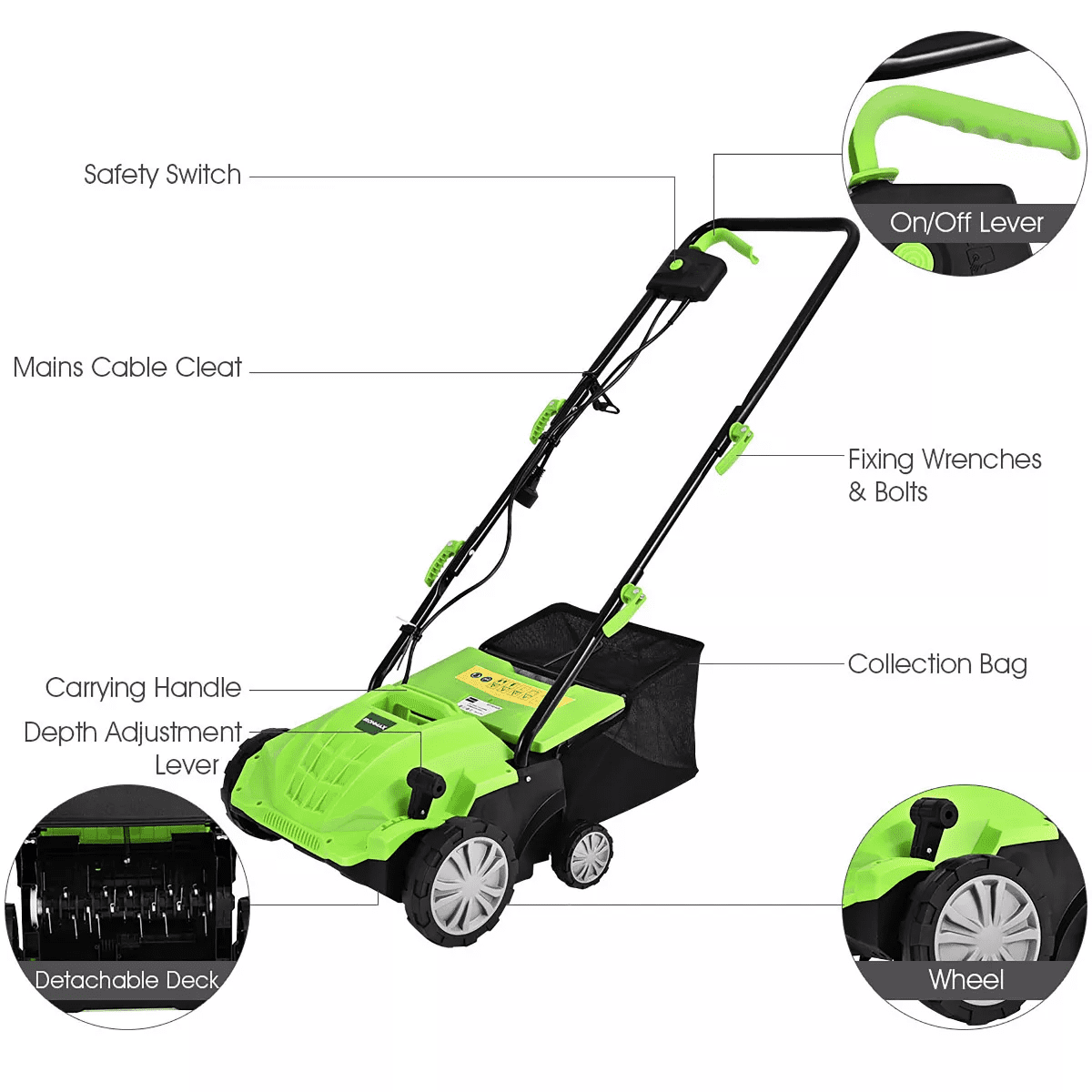 Ironmax 12Amp Corded Scarifier 13" Electric Lawn Dethatcher - Image 5