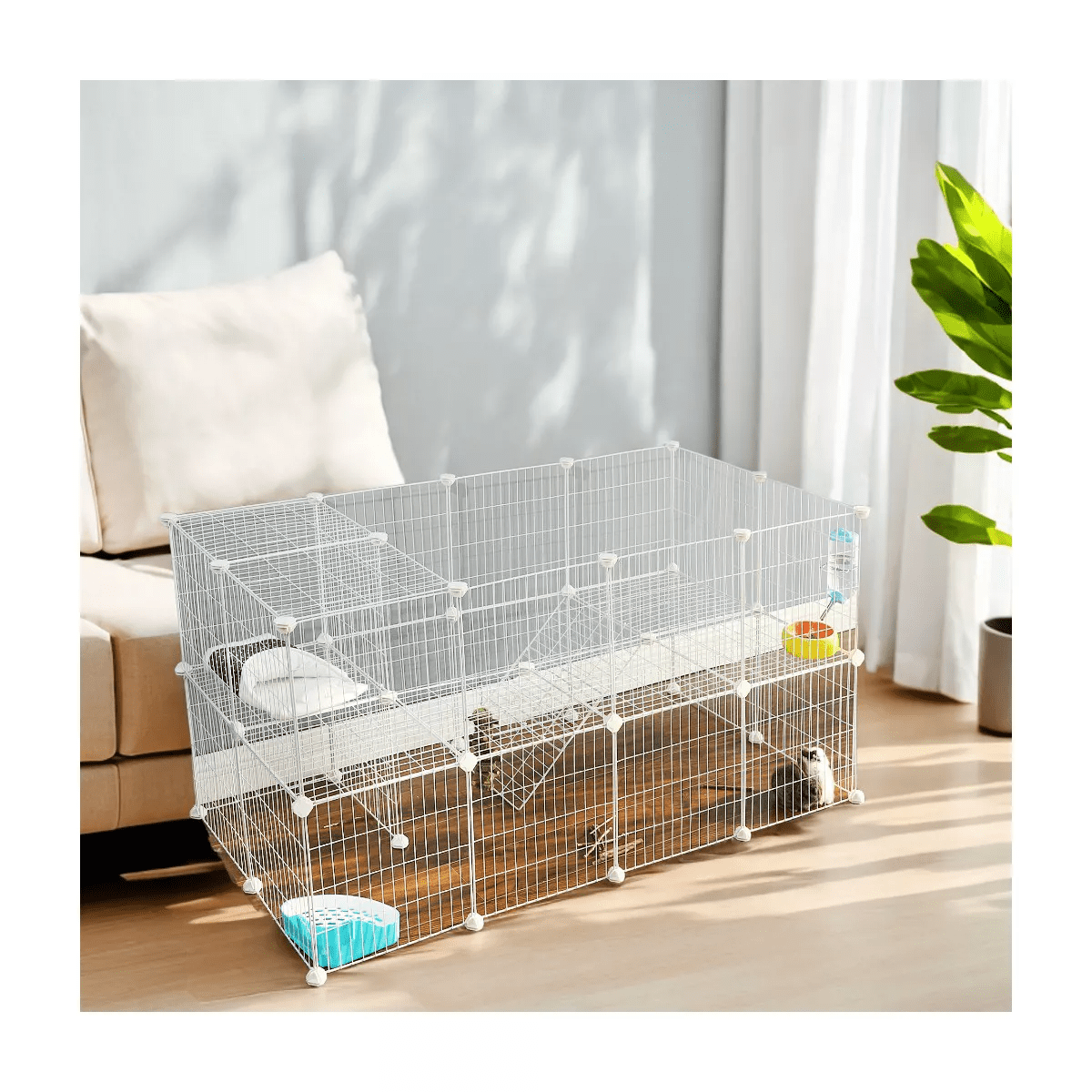 Small Animal Playpen, Pet Playpen for Rabbit Guinea Pig Cage, Zip Ties Included, Metal Wire Apartment-Style Two-Story Pet Premium Villa - Image 3