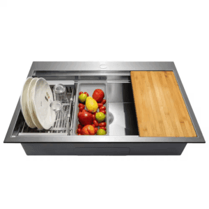 Handmade Drop-In 33 In. X 22 In. Single Bowl Stainless Steel Workstation Kitchen Sink with Accessories