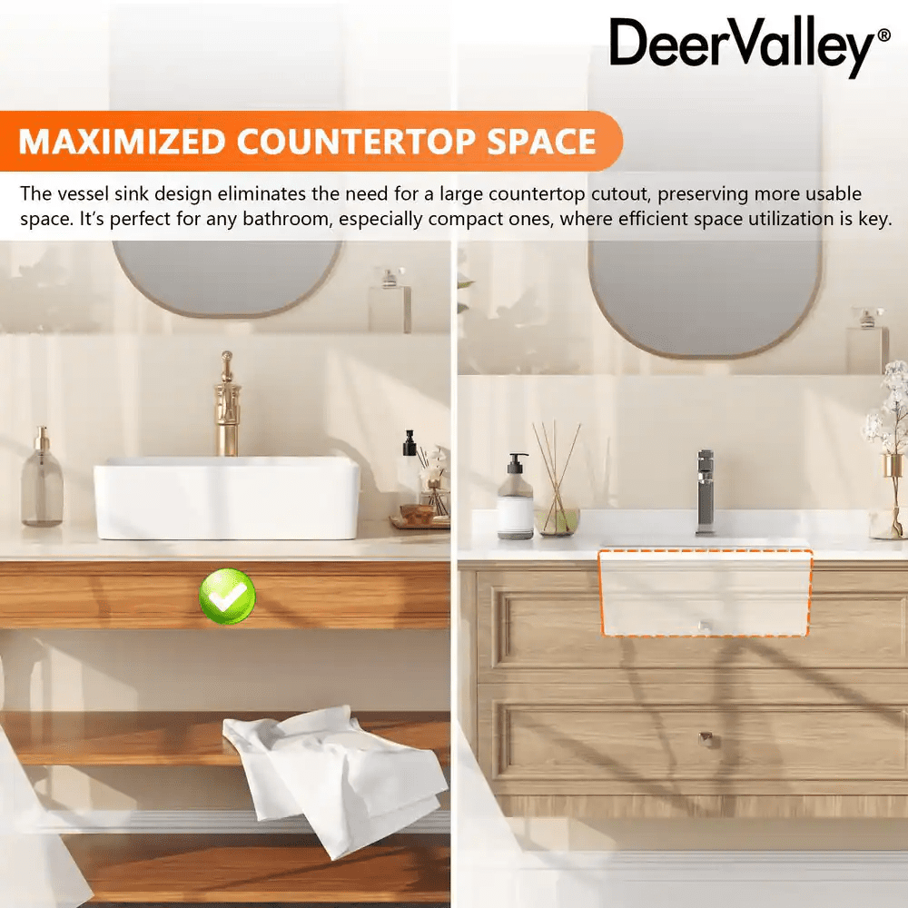 19 In. X 15 In. Rectangular Vessel Bathroom Sink in White Ceramic with Art Basin - Image 11