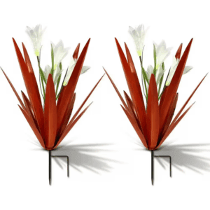 Metal Agave Plant Outdoor Decoration Outdoor Garden Decoration Yard Art Plant (2 Big White Lilies)