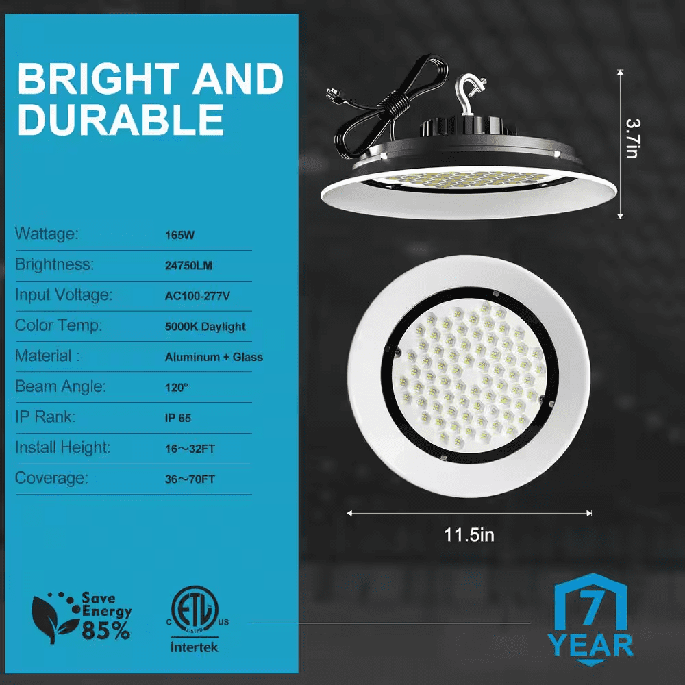 8Pack of 165W LED High Bay Light 24750LM High Bay LED Shop Lights AC100-277V Commercial Bay Lighting for Warehouse - Image 4