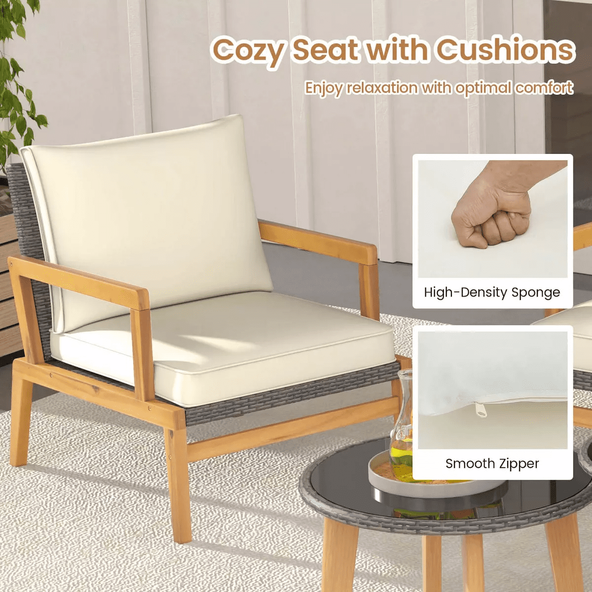 Costway 5 Piece Rattan Furniture Set Wicker Woven Sofa Set with Solid Acacia Wood Frame - Image 7