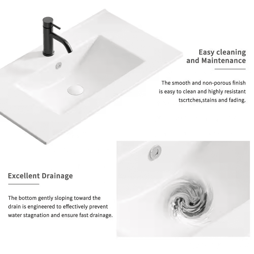 24.02 In. Drop-In Rectangular Ceramic Bathroom Sink Top in White - Image 2