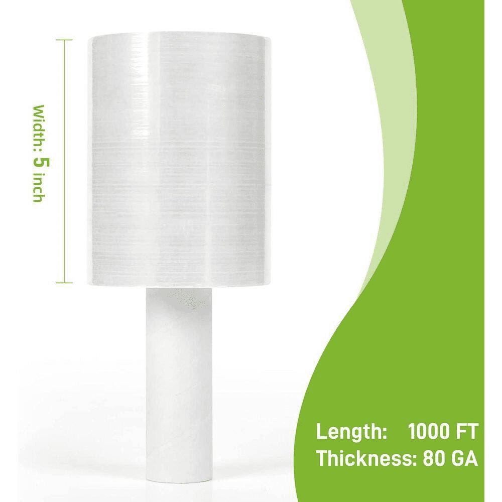 Stretch Wrap 5 X 1000 Ft. Roll with Handle 80 Gauge Extra Thick Durable Self-Adhering Plastic Wrap Clear 2-Pack - Image 2
