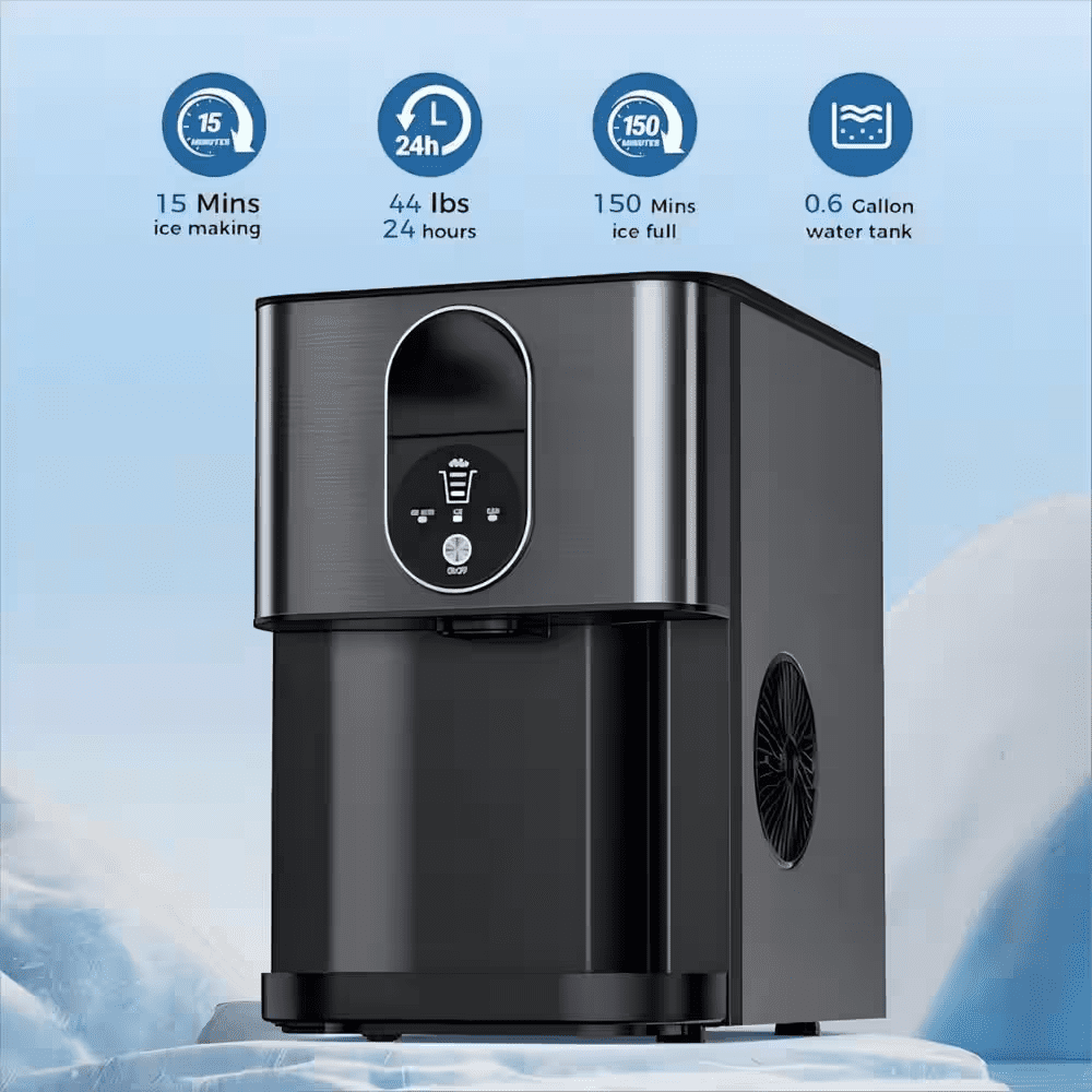 10.63 In. 44 Lbs. Countertop or Portable Nugget/Pebble Ice Maker in Stainless Steel Black - Image 6