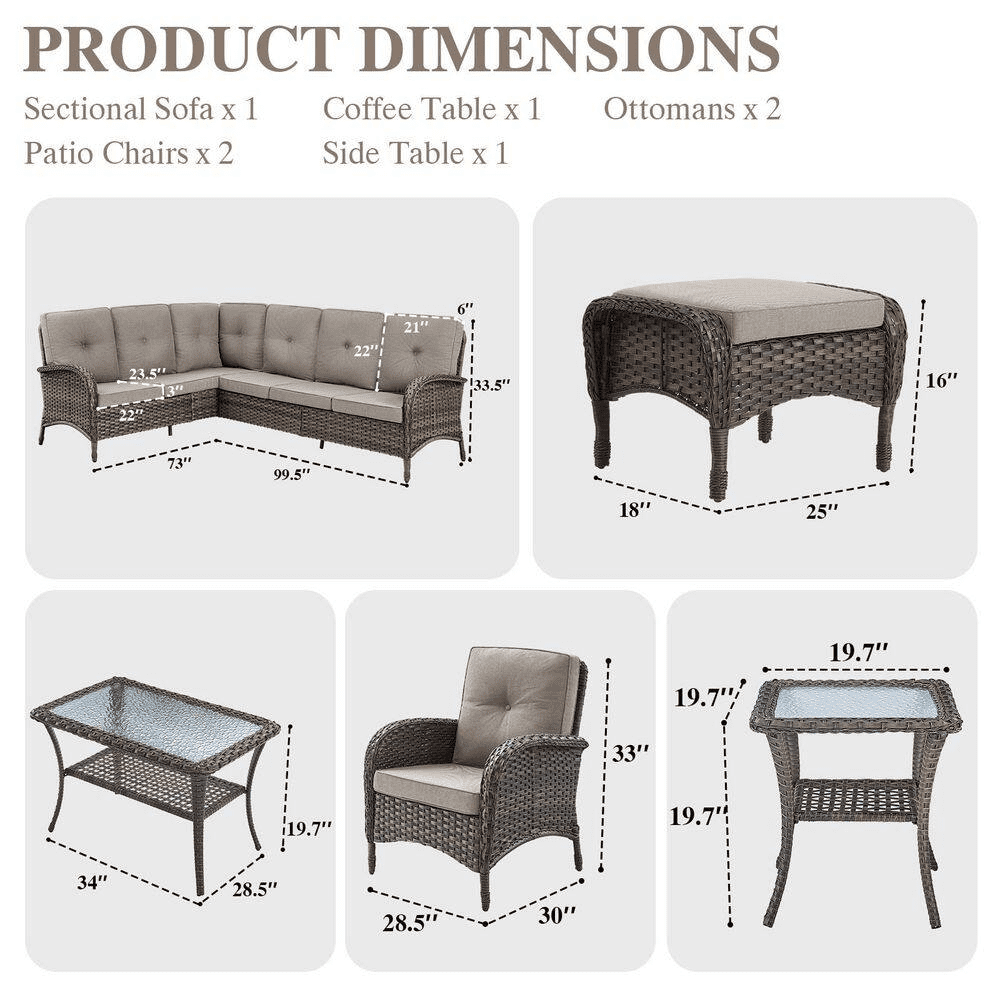 Carlos 8-Piece All-Weather Brown Wicker Patio Conversation Set with Beige Cushions and Coffee Table - Image 4