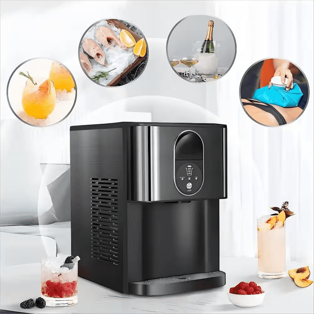 10.63 In. 44 Lbs. Countertop or Portable Nugget/Pebble Ice Maker in Stainless Steel Black - Image 2